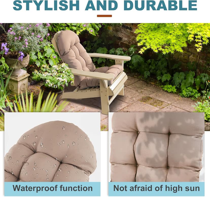 Adirondack Chair Cushion, Rocking Chair Cushion 44x19.4x4 inch, High Back Patio Cushions of Upper and Lower with Ties, Sunscreen and Fade-Resistant (Beige, 2)