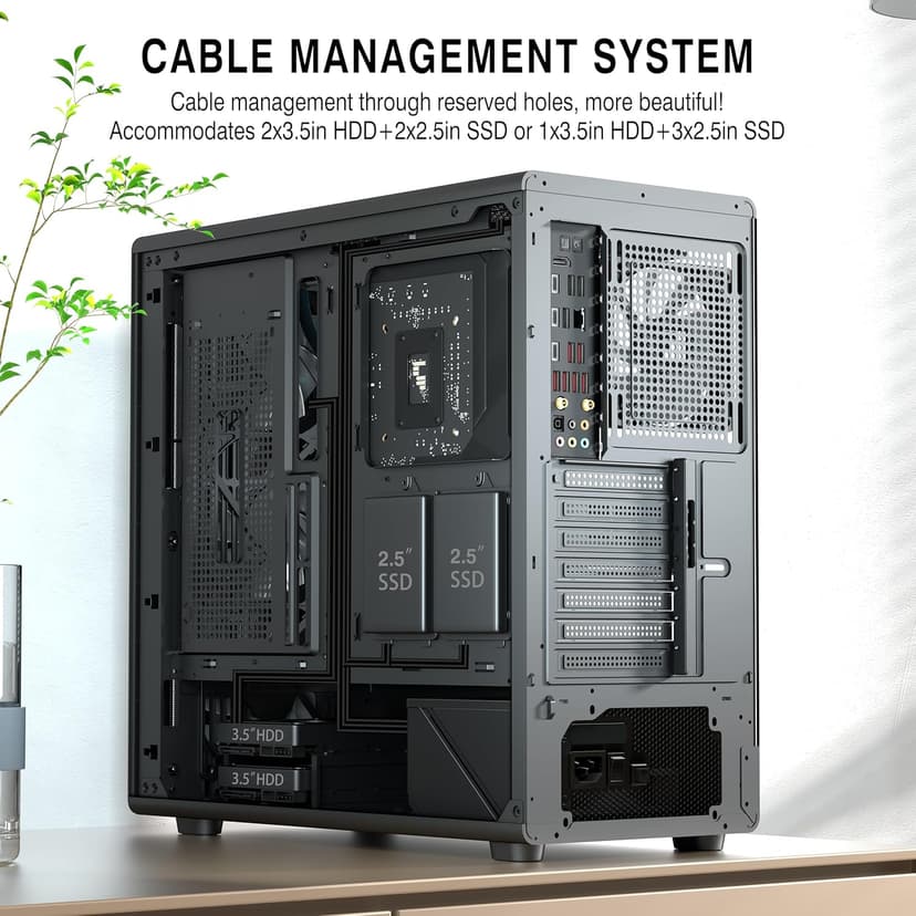 FOIFKIN M2 PC Case -Genuine Walnut Wood Front Panel Pre-Installed 7 PWM ARGB Fan (3x140mm+4x120mm), 360MM RAD Support, ATX Mid-Tower Gaming PC Case, with Type-C,FOIFKIN (Black, M2)