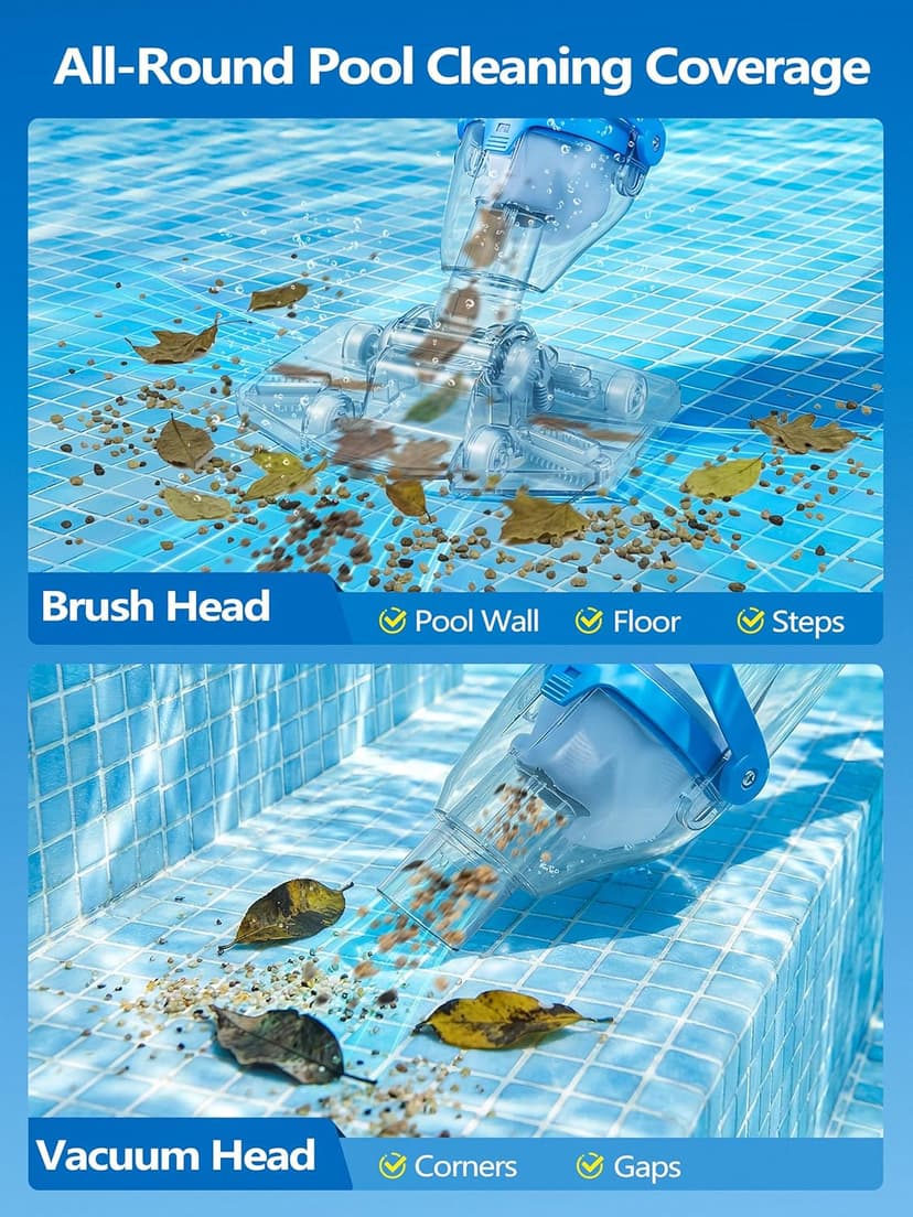 LanOcean 2026 Newly Cordless Pool Vacuum for Inground Pool, Flow Adjustable, Transparent Brush Head–Visible Cleaning, 19 GPM Powerful Suction Handheld Pool Vacuum for Above Ground Pool, 70Mins Runtime