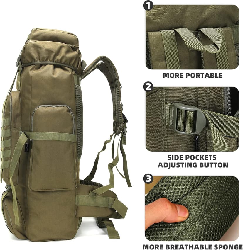 King'sGuard 70L Camping Hiking Backpack for Men Women Large Military Tactical Backpack Molle Rucksack Backpack for Outdoor