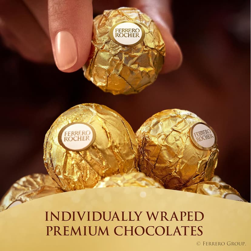 Individually wrapped hazelnut chocolate, gourmet chocolate candy for gifting a sweet treat or snacking Ferrero Rocher Chocolate, Hazelnut Milk Chocolates, 12 Ct, 5.3 oz B000WH2HCA