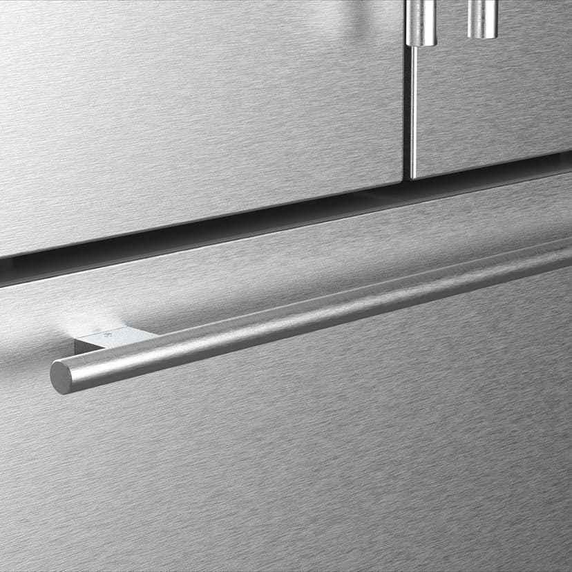 DE210FDBMDSS Refrigerator Built in with French Doors Adjustable Glass Shelves Dual Drawer Bottom Freezer with Ice Maker, LED Interior Light and Stainless Steel Exterior, 36-Inch, Metallic