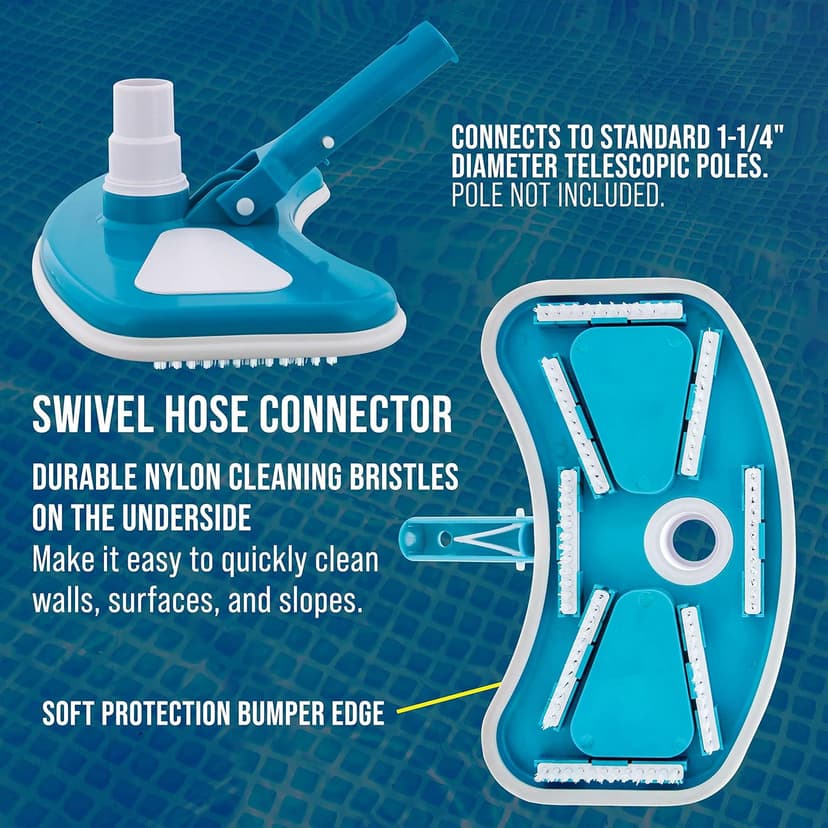 U.S. Pool Supply 12" Deluxe Weighted Butterfly Pool Vacuum Head, Swivel Hose Connection, Pole Handle, Protection Bumper - Clean Debris Above Ground & In-Ground Swimming Pools, Spas – Vinyl Liner Safe