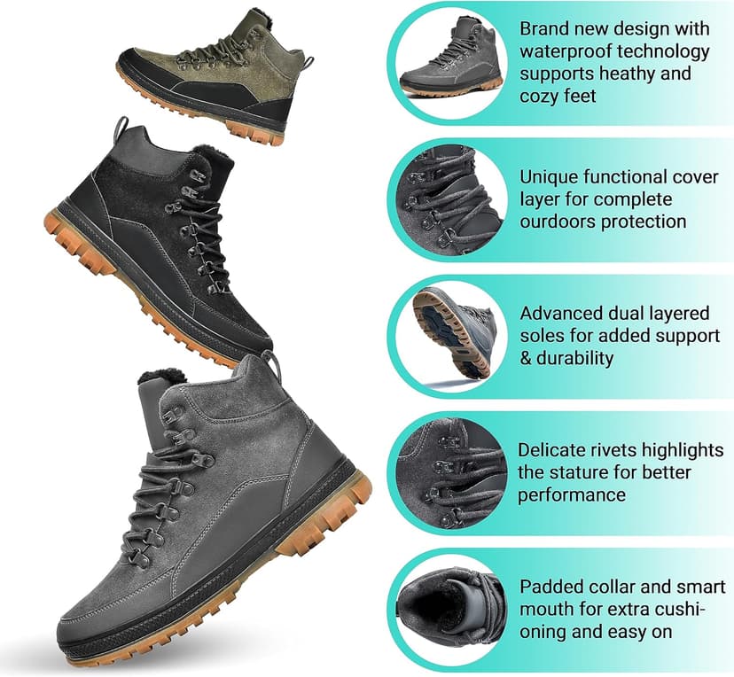 Wondamo Men's Snow Boots Lightweight Waterproof Winter Boots Fur Lined Anti-slip Cold Weather Shoes