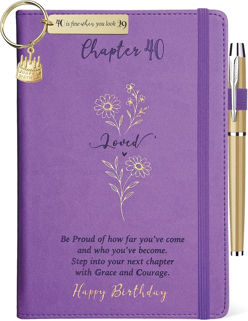 Hardcover Notebook Gold Foil 200 Pages A5 Lined, Birthday Gift for Turning 40 Year Old Woman Friends Mom Sister Daughter Wife 40th Birthday Gifts Women, Chapter 40 Birthday Gift Journal Purple for Her B0H7R85C9S