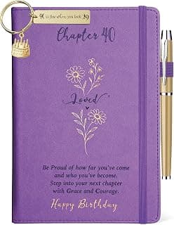 Hardcover Notebook Gold Foil 200 Pages A5 Lined, Birthday Gift for Turning 40 Year Old Woman Friends Mom Sister Daughter Wife 40th Birthday Gifts Women, Chapter 40 Birthday Gift Journal Purple for Her B0H7R85C9S