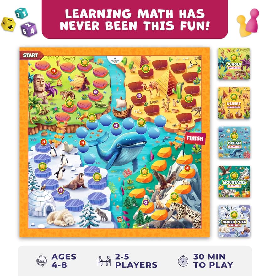 Clever Fox Play Number Hunter Math Board Game – Addition & Subtraction Math Game for Kids 5-7 Year Old – Fun Educational STEM Toy for 5+ Year Old, Kindergarten, 1st-3rd Grade, Homeschool & Family