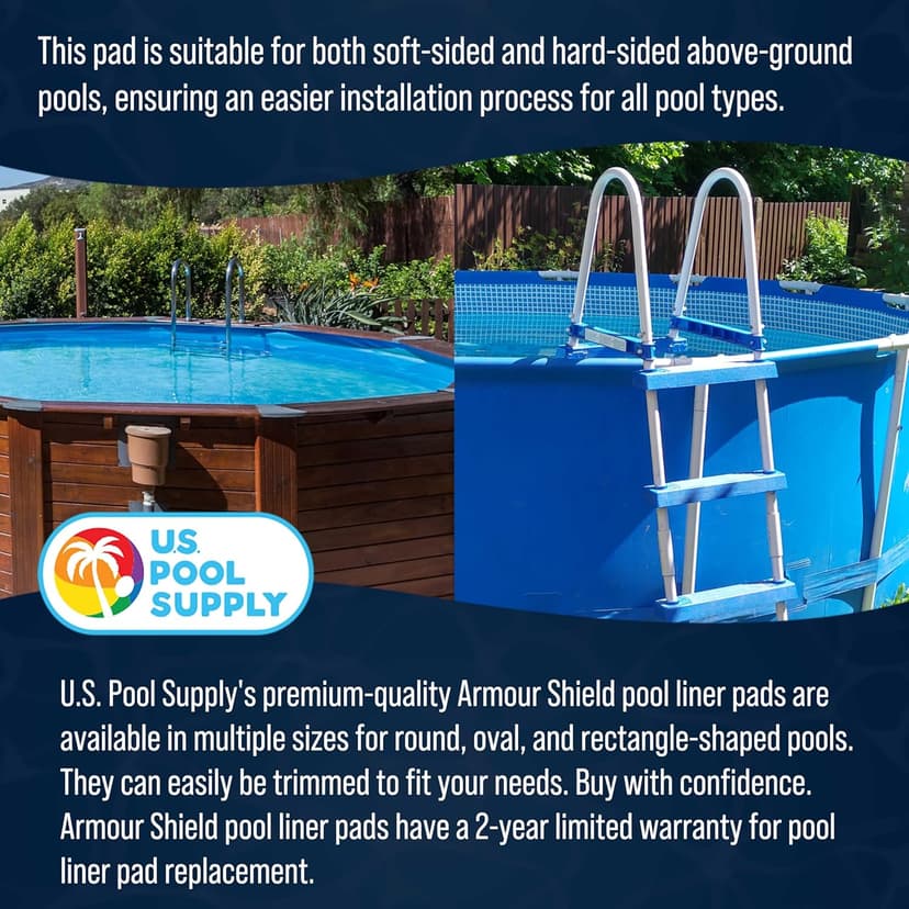 U.S. Pool Supply Ground Shield 12-Foot Round Heavy Duty Pool Liner Pad for Above Ground Swimming Pools - Protects Pool Liner, Prevents Punctures, Weed Barrier, Eco-Friendly Fabric - Extends Liner Life