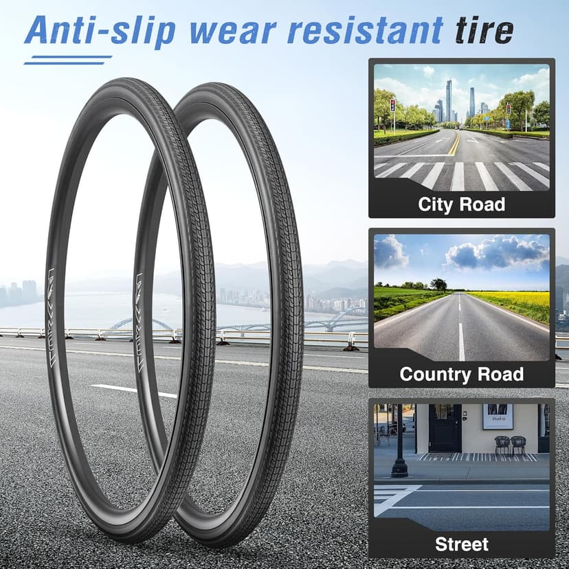 2-Pack 700x28/32/35c Road Bike Tire Set, Foldable Tires with Presta Valve FV48 Inner Tubes and Tires Lever,Suitable for Road Bikes、City Bikes、Touring Bicycle Bike