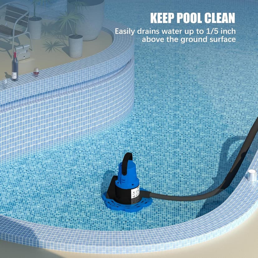 1 HP Automatic Swimming Pool Cover Pump, 5000 GPH 115V Submersible Pump with 3/4” Check Valve Adapter & 26ft Power Cord, Water Removal for Pool, Hot Tubs, Rooftops, Water Beds and more