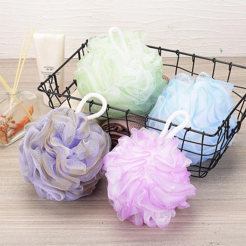 Tbestmax 4 Pack Bath Sponge Pouf Shower Loofah Body Scrubber Exfoliator, 60g/Piece - 4 Colors