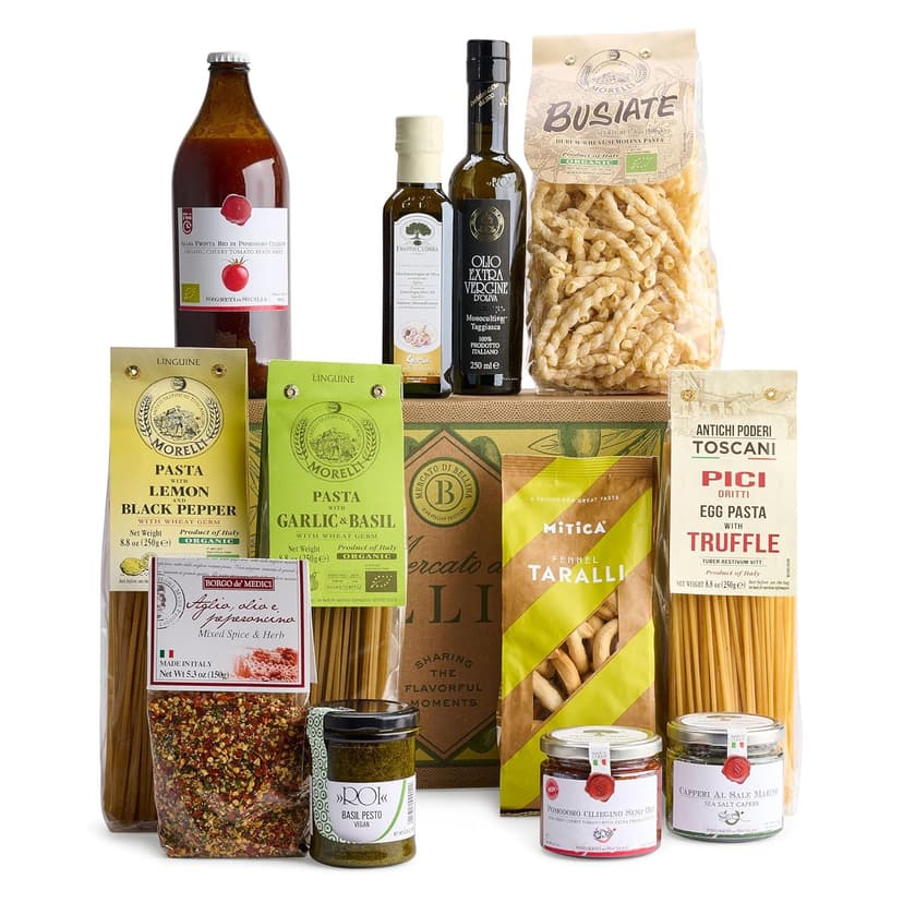 Mercato di Bellina Italy's Finest Artisanal Italian Food Gift Basket - All Natural Gourmet Pasta Gift Basket. Ideal for Holiday, Sympathy, Congratulations, Anniversary or Celebration. Taste of Italy.