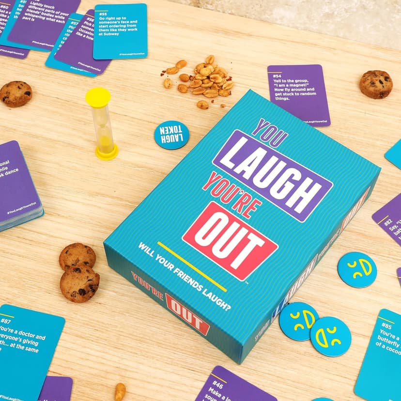 You Laugh You're Out A Party Game with Hilarious Charades Family Card Games for Adults & Kids, 125 Prompt Cards Fun Card Games for Family Game Nights, Gatherings, & Parties Ages 14+