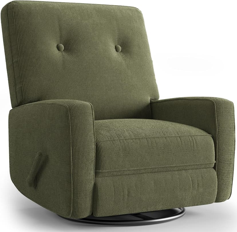 IDEALHOUSE Recliner Chair, 360° Swivel Rocking Glider Chair for Adults with Adjustable Backrest & Footrest, Cozy Corduroy Upholstered Armchair for Living Rooms, Bedrooms, Apartments, Green