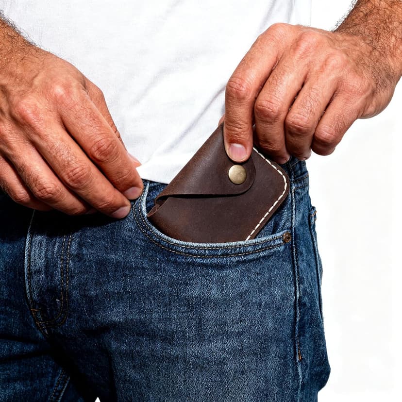 Handmade Handmade Genuine Leather Card Holder with Snap Closure - Ultra Slim Minimalist Wallet, Hand-Stitched Compact Front Pocket Card Case for Men & Women (Dark Coffee)