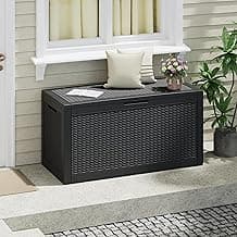 100 Gallon Outdoor Storage Box, Resin Deck Boxes Outdoor Waterproof For Patio Furniture, Garden Tools, Pool Supplies, Lockable And UV Resistant (Rattan Black)