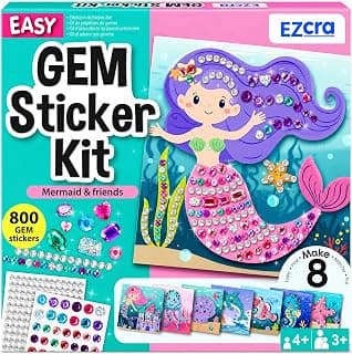 Mermaid crafts and gem art for kids ages 3-8; gem sticker kit with 8 ocean projects; no glue, screen-free birthday gift EZCRA Mermaid Gem Sticker Kit for Kids - 800 Stickers, 8 Underwater Themes B0GFMN37ZV