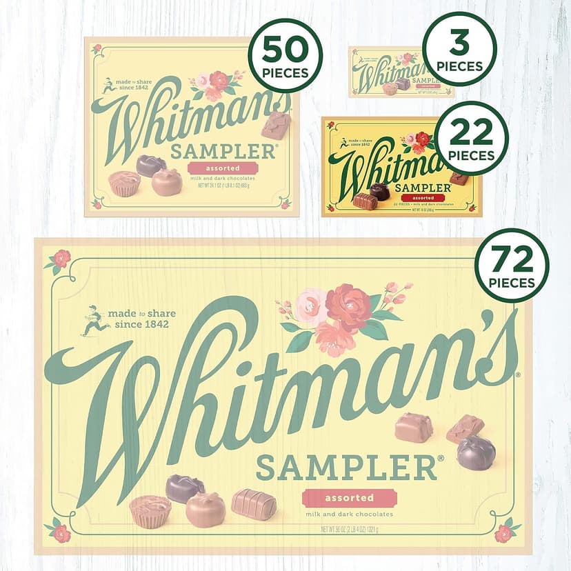 WHITMAN'S SAMPLER Assorted Milk & Dark Chocolate Candy Gift Box, 10 oz.