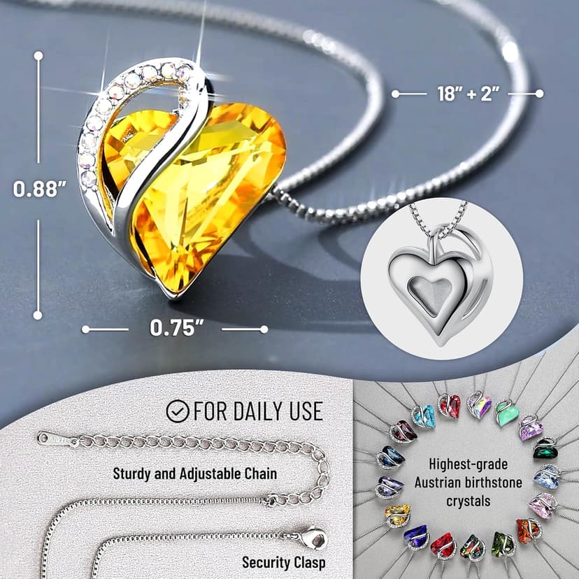 Leafael Gift Necklaces for Women, Infinity Love Birthstone Heart Crystal Pendant, Birthday Anniversary Jewelry for Wife, Mom, and Her, Silver Plated, 18" + 2" Adjustable Chain B07Z6PM69G