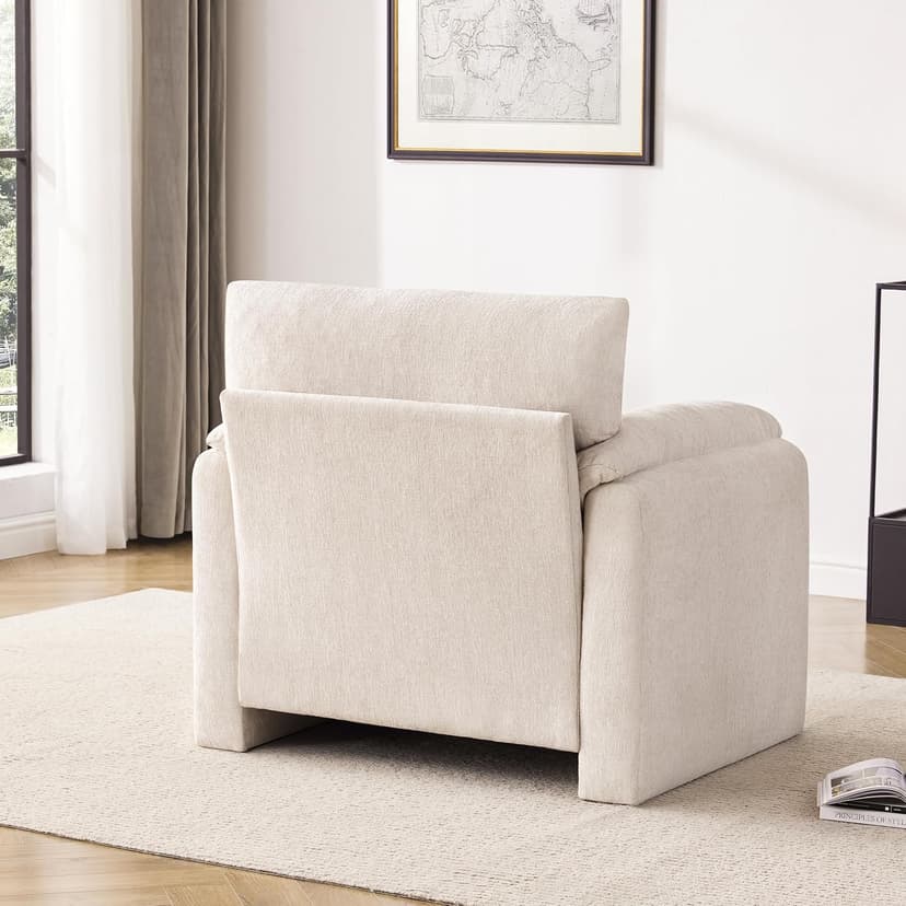 Howjoe Chenille Oversized Armchair, 38.6" Wide Accent Chairs for Living Room & Bedroom Modern Lounge Chair, Upholstered Mid-Century Reading Chair, Comfy Living Room Chair, Single Sofa Chair, Beige