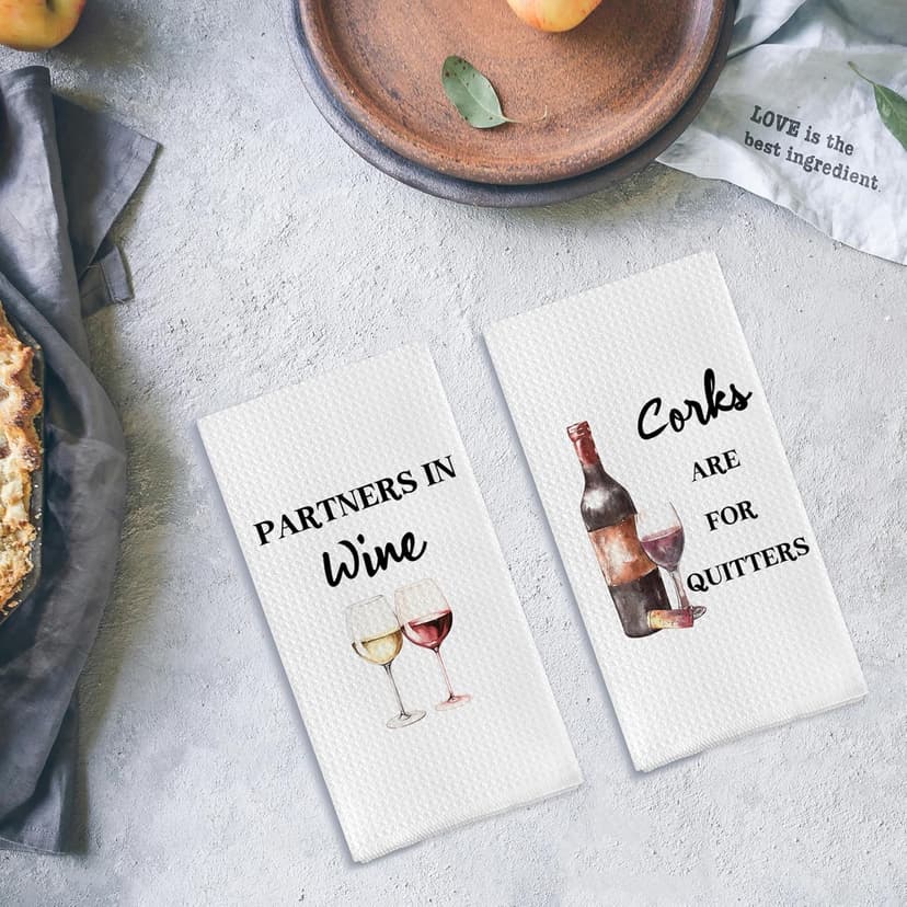 Funny Wine Kitchen Towel Set, Decor Gifts for Women & Wine Lovers, Funny Tea Towels, 2 x 16x24 Inch B0D7LD8TWX