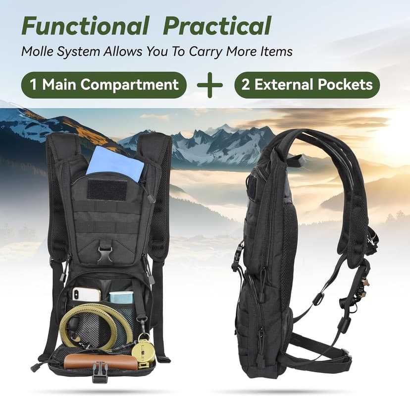 MARCHWAY Tactical Molle Hydration Pack Backpack with 3L TPU Water Bladder, Military Daypack for Cycling, Hiking, Running, Climbing, Hunting, Biking