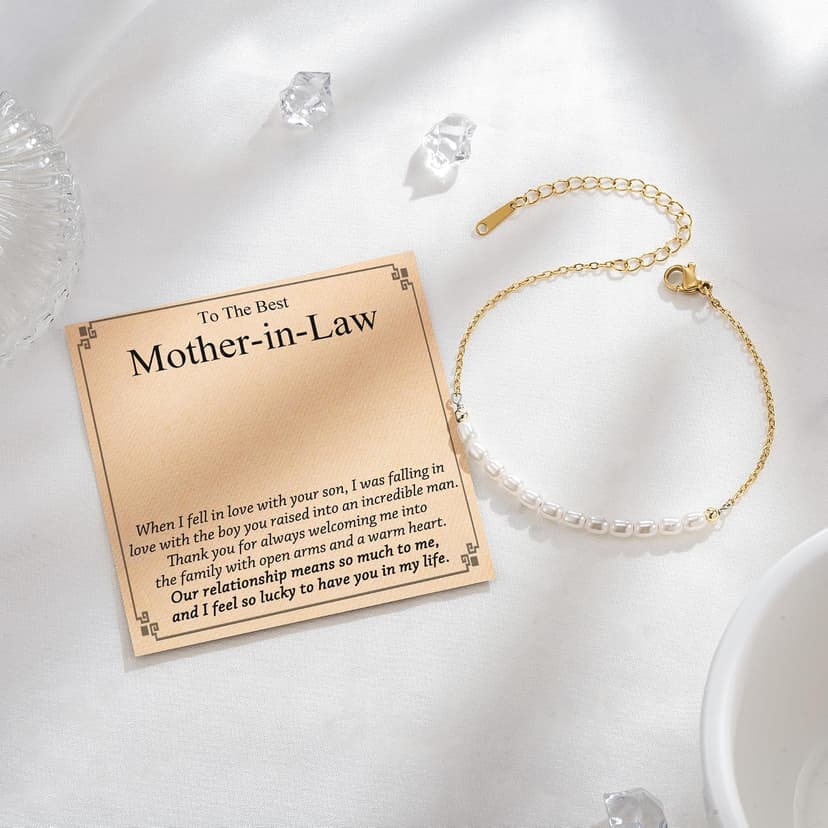 Birthday Christmas Mothers Day Wedding Day, Lobster Clasp, 6.5" + 2" Tarsus Artificial Pearl Bracelet, Gifts for Mom/Mother-in-Law/Bonus Mom B0CHDX2TSR