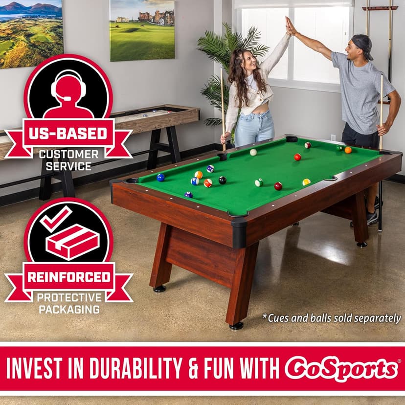 GoSports 7 and 8 ft Pool Tables with Wood Finish - Gray, Black, or Green Felt - Billiards Game Room Table for Adults & Family - Accessories Not Included
