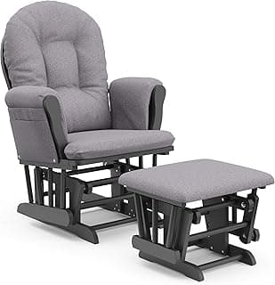 Storkcraft Premium Hoop Glider & Ottoman (Gray/Gray Swirl) — GREENGUARD Gold Certified Nursery Glider, Solid Wood Craftsmanship, Smooth-Gliding Nursery Chair and Ottoman, Award-Winning
