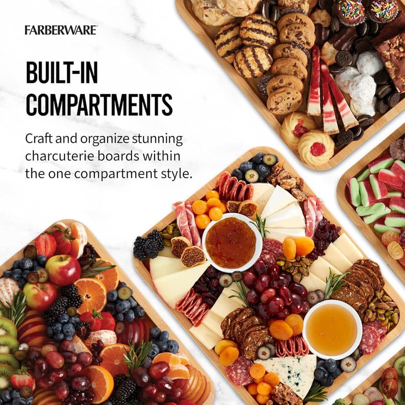 Farberware Bamboo Cutting Board with Clear Locking Lid, 11x14 Inch Charcuterie Board with Handles - Reversible Serving Board for Cheese, Meats, Snacks and More B0D2RRK7CS