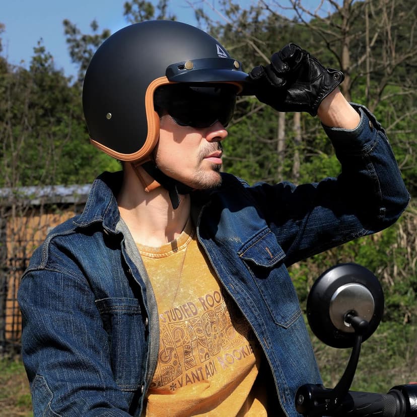 TRIANGLE 3/4 Motorcycle Helmet,Retro Open Face Adults Helmets with Visor,Half Face Moped Helmet for Men & Women,DOT Approved Helmets for Cruiser Scooter(L)