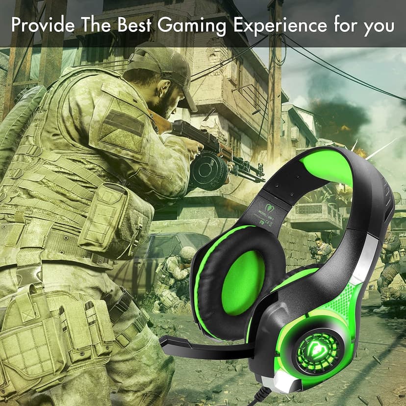 BlueFire Stereo Gaming Headset with Microphone for PS5 PS4 Xbox One Switch PC Mac – Wired Over-Ear Headphones with Surround Sound, Soft Memory Foam, Noise Canceling Mic, Light, 3.5mm Jack (Green)
