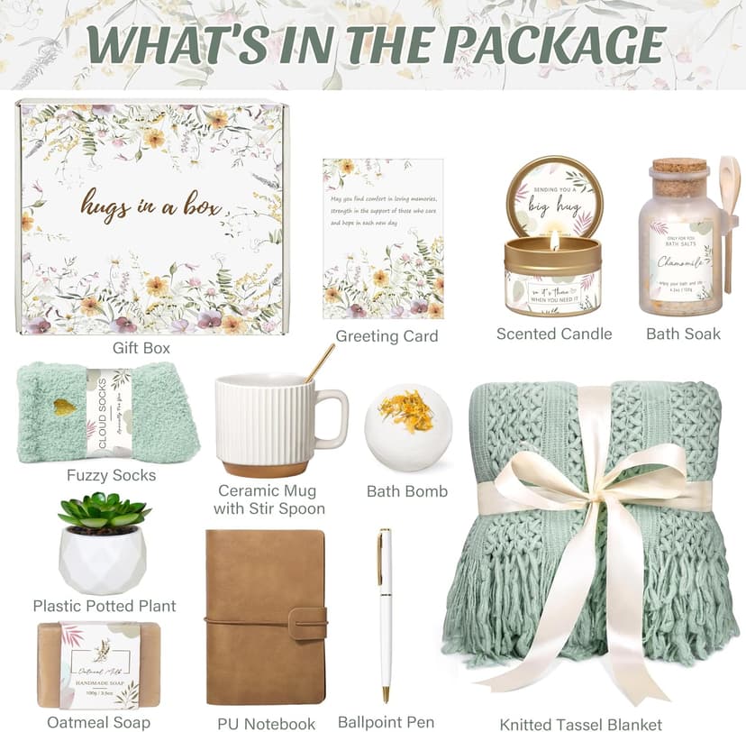 Thinking of You Gift for Women Her New Mom Best Friend Birthday (Sage Green) Gifts for Women Get Well Soon Self Care Package Box Sending Hug Baskets B0F5MH5322