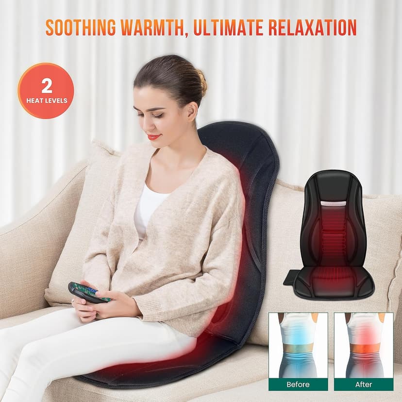 Snailax Vibration Back Massager with Heat, Seat Massager with 8 Vibrating Motors & 5 Modes, Chair Massager Cushion, Massage Pad for Chair, Office, Gifts for Mom