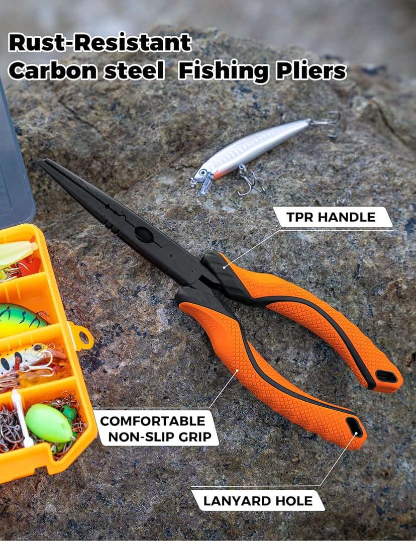 pullther fishing Fishing Pliers,Carbon Steel with Corrosion Resistant Coated Fishing Tools,Multitool for Saltwater Freshwater