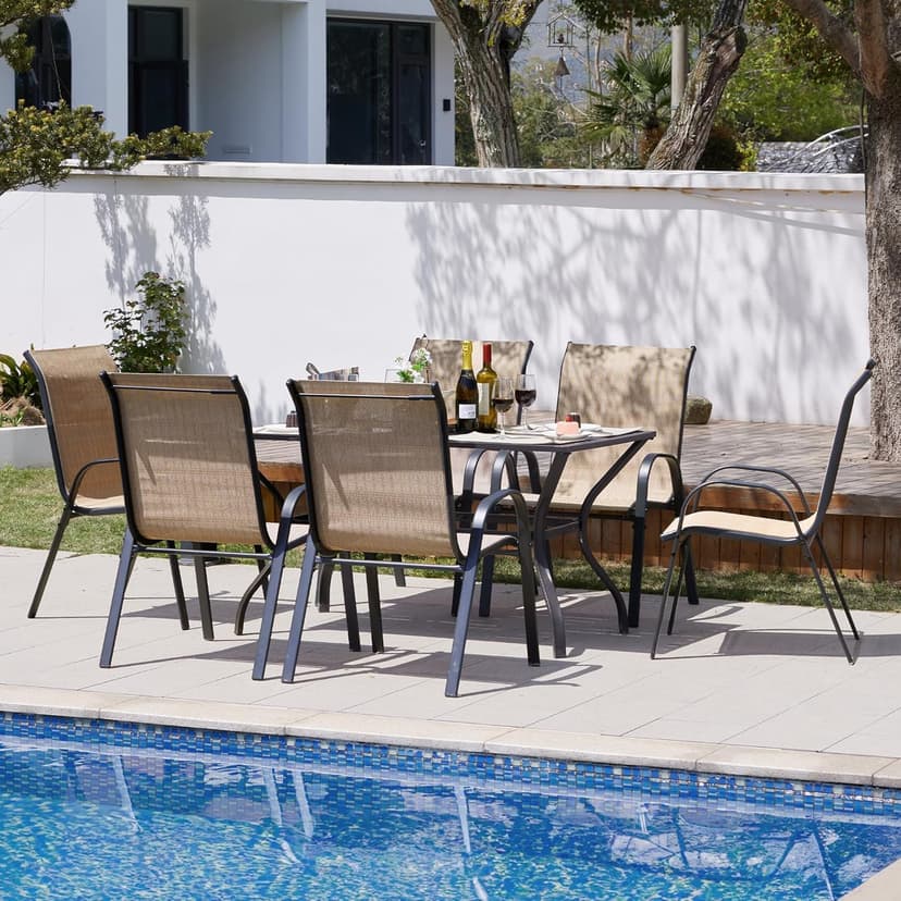 Amopatio Patio Chairs Set of 4, Outdoor Stackable Dining Chairs for All Weather, Breathable Garden Outdoor Furniture for Backyard Deck(Brown)