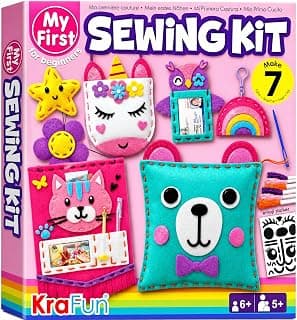 7 stuffed animal & plush pillow projects. Pre-punched felt & instructions included. Gift for girls & boys KRAFUN My First Sewing Kit for Kids Ages 6-12 | 7 Animal Dolls B091GXM2Y6