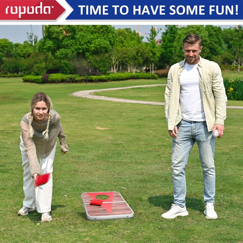 ROPODA Portable Cornhole Board Set,24x16 / 30×20in Corn Hole Games for Adults with 8 Bean Bags, Lightweight Aluminum Alloy Edging Cornhole Set for Outdoor Games, Beach and Tailgates