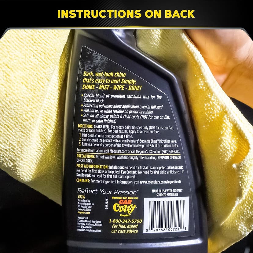 Meguiar's G7716 Gold Class Carnauba Quik Wax, Special Blend for Richness and Shine, Clear Coat Safe Meguiar's Quik Wax, Spray That Leaves Lasting Results Without Residue, 16 Oz