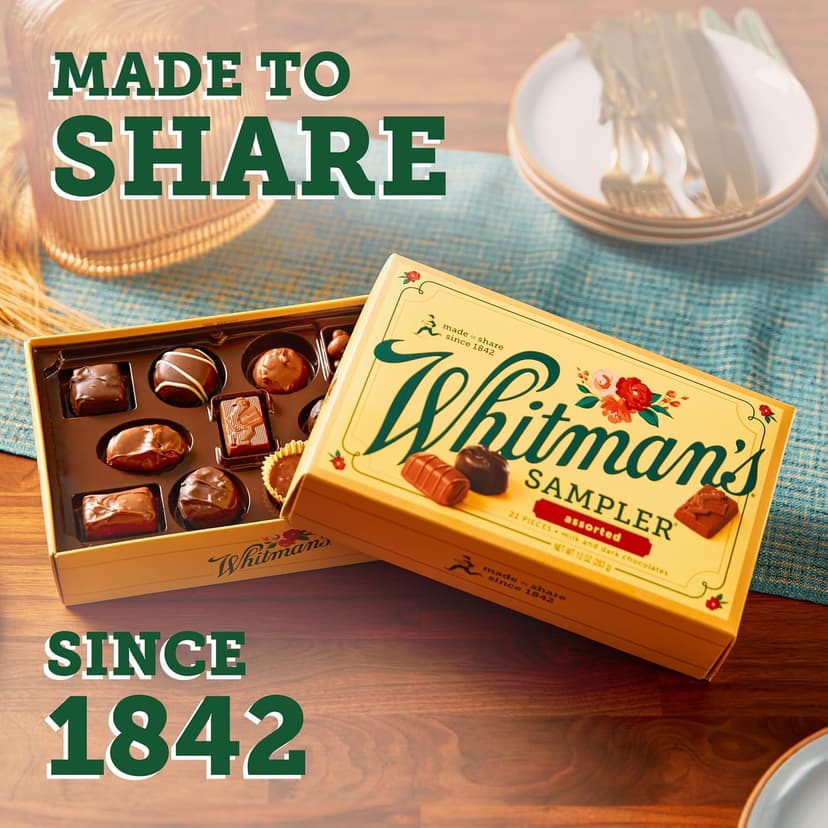 WHITMAN'S SAMPLER Assorted Milk & Dark Chocolate Candy Gift Box, 10 oz.