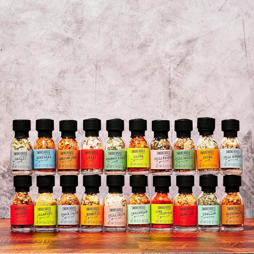 Smokehouse by Thoughtfully Ultimate Grilling Spice Set, Grill Seasoning Gift Set Flavors Include Chili Garlic, Rosemary and Herb, Lime Chipotle, Cajun Seasoning and More, Pack of 20
