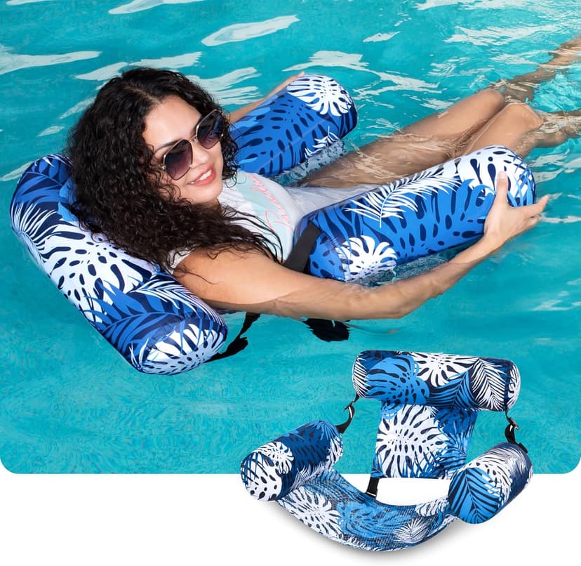 SLOOSH Pool Floats Chairs Adult,Inflatable Pool Lounge,Plant Pattern Floating Mat Hammock,Blow up Water Chairs Noodles rafts for Party Summer Water Beach Fun