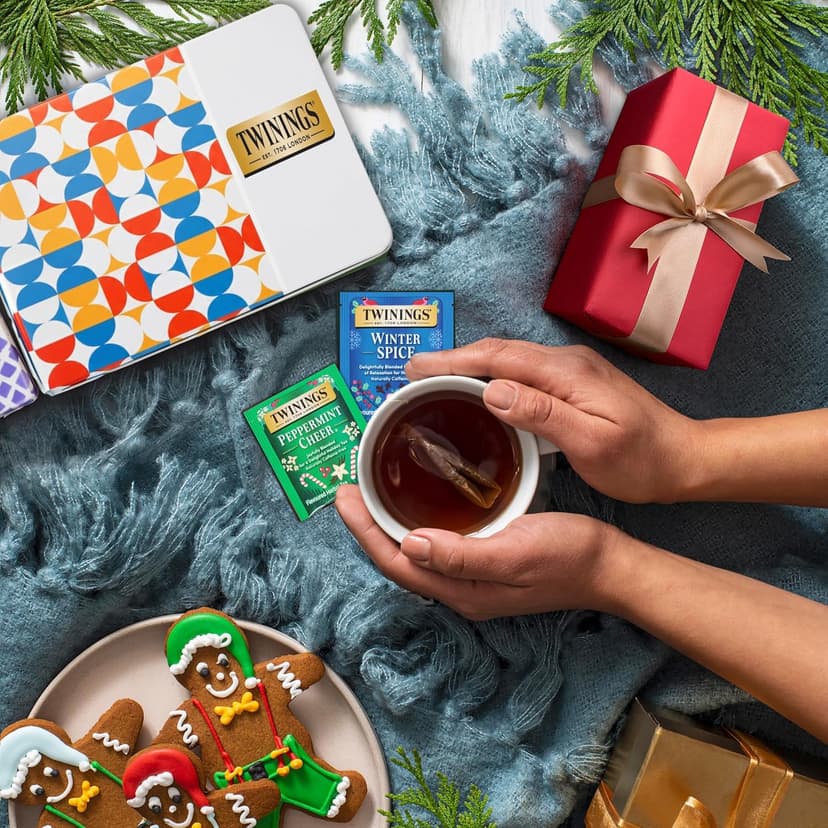 Twinings Christmas Holiday Variety Tea Bag Pack (40 Count) 4 Flavours Include Christmas Tea, Winter Spice, Gingerbread Joy, Peppermint Cheer, Seasonal Gift for Her, Him, Family, Friends B0DZ3153N8