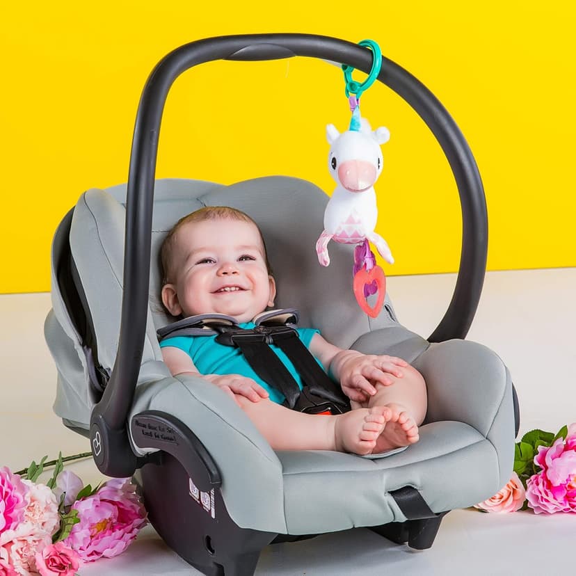 Bright Starts Unicorn Sparkle & Shine Plush Take-Along Stroller or Carrier Toy, Ages 0 Month+, Pink