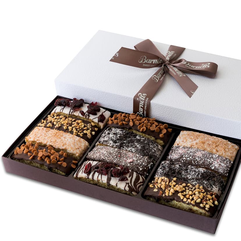 Barnetts 12 Chocolate Biscotti Gift Basket, Gourmet Cookies Gifts for Food Delivery, Ideas for Dad, Husband, Brother, Son, Grandfather, Girlfriend, Grandmother, Daughter, Mother