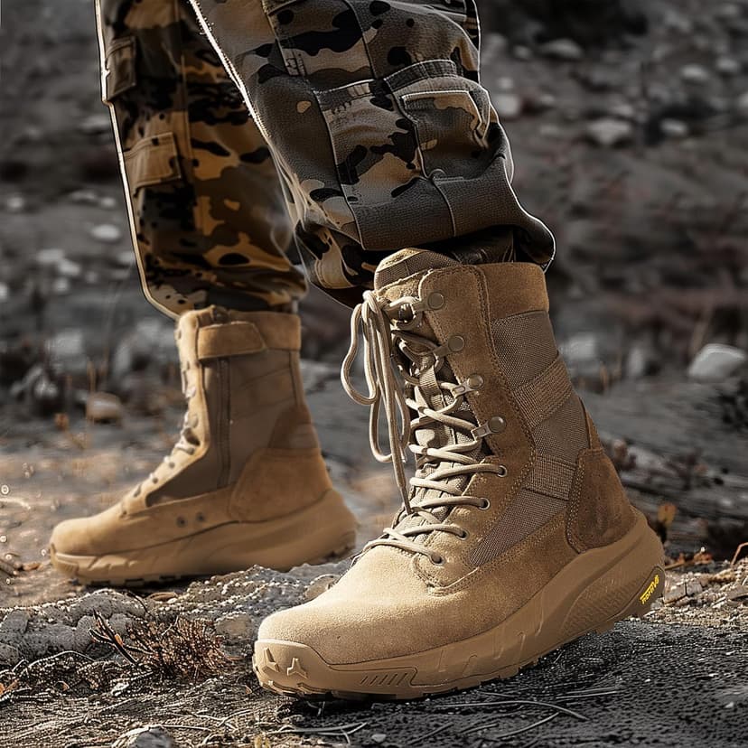 NORTIV 8 Men's Breathable Tactical Military Work Boots Side Zipper Leather Lightweight Hiking Motorcycle Combat Boots 8 Inches Peakforce