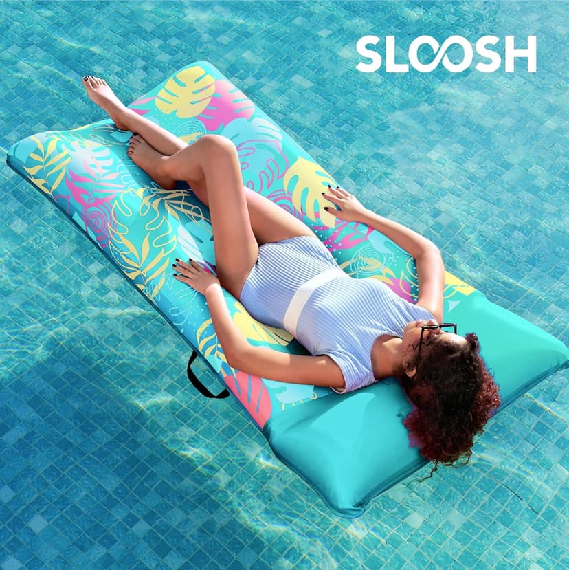 SLOOSH Inflatable Pool Floats Raft - XL Fabric Covered Pool Mat Lounger Floaties for Adults, Ultra Comfort Inflatable Water Float with Headrest for Beach Lake Swimming Pool 68"X34" (Light Blue)