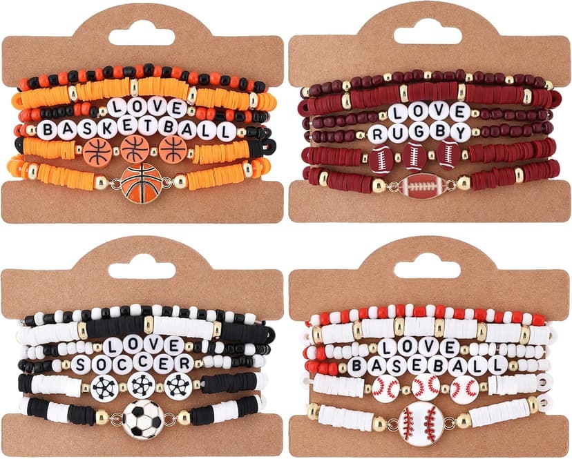 Taouzi 24 Pcs Surfer Heishi Bracelets for Women Bulk Handmade Stackable Stretch Friendship Bracelets Halloween Thanksgiving Christmas Valentines Day Jewelry Gifts for Women Men