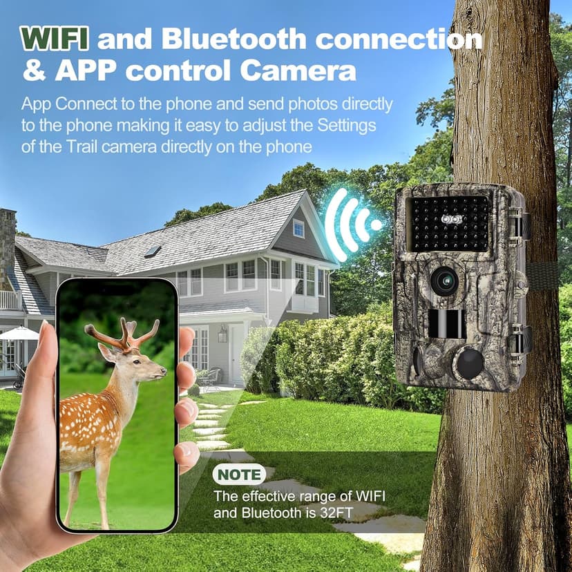 4K 60MP WiFi Trail Camera,Game Cameras with Night Vision Motion Activated Waterproof,Suitable for Outdoor Wildlife Detection, Monitoring Home Security