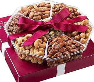 Holiday Christmas Nuts Gift Basket - Assortment of Sweet & Roasted Salted Gourmet Nuts - Assorted Food Gift Box for Christmas, Holiday, Family, Sympathy, Men & Women.